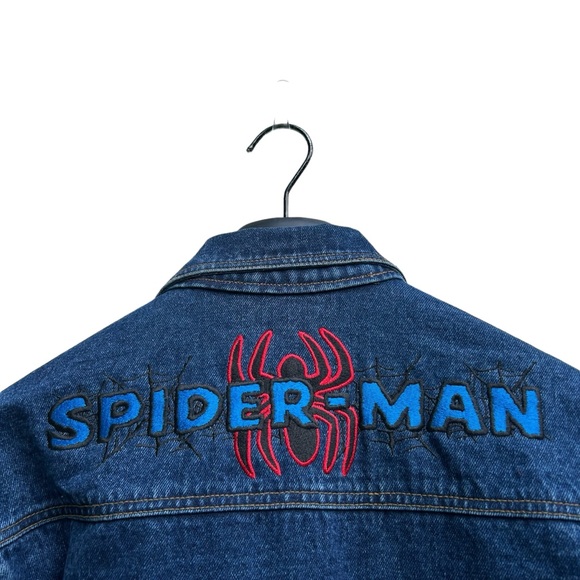 Vintage SPIDER-MAN Denim Jacket 2002 MARVEL w/ EMBROIDERED & LEATHER PATCH - LRG - Picture 8 of 16